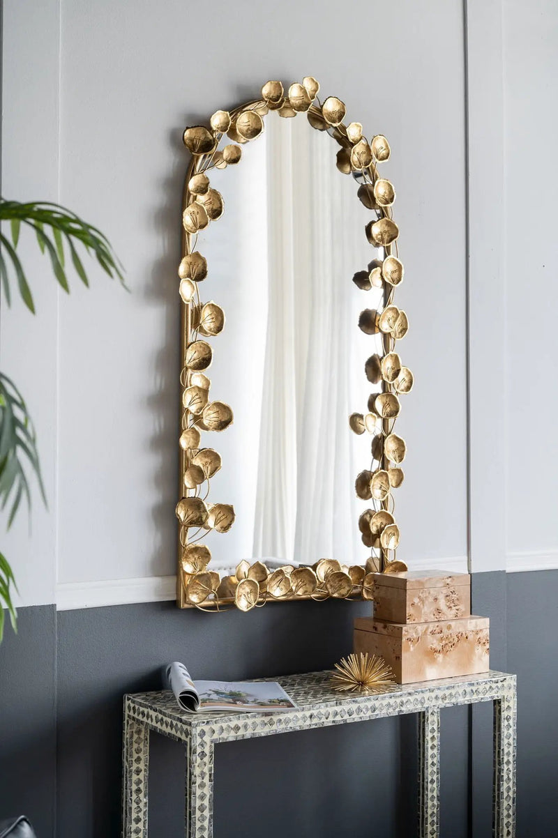 Full Length Arched Wall Mirror With en Leaf Accents Decorative Mirror For Living Room Bedroom - Gold by HouseOfZazla
