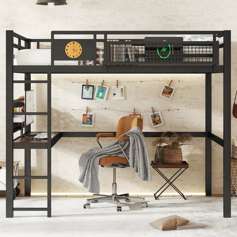 Full Size Loft Bed Frame with Desk and Charging Port by HouseOfZazla
