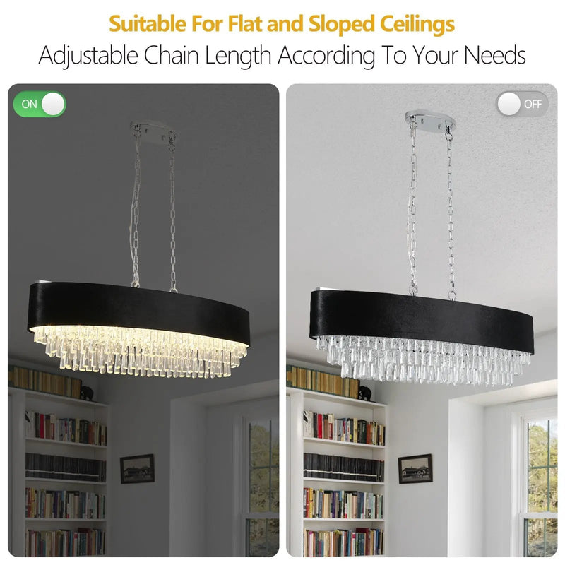 39' Modern Crystal Chandelier with Black Imitation Velvet Shade by HouseOfZazla