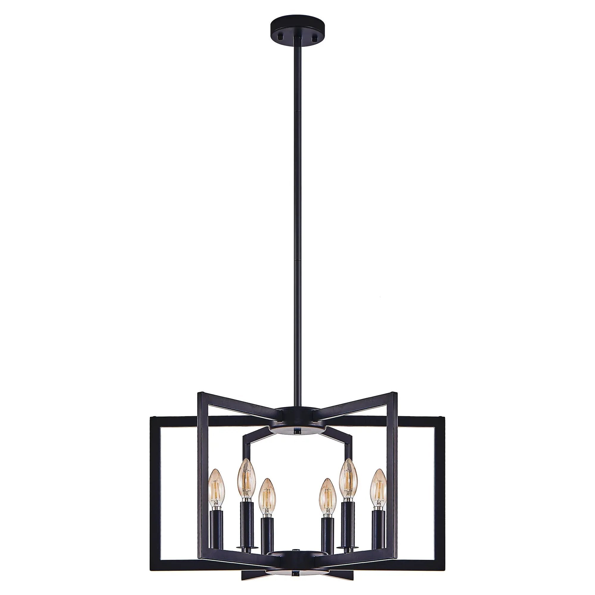 22' Modern Black Geometric 6-Light Chandelier – Industrial Metal Pendant Light Fixture for Living Room, Dining Room, or Kitchen (Bulb Not Included) by HouseOfZazla