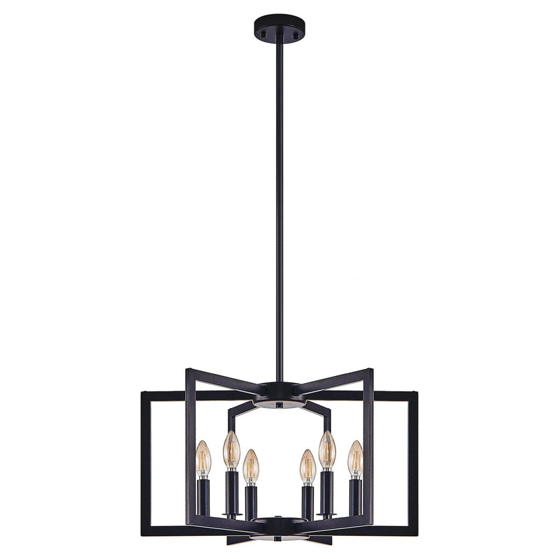 22' Modern Black Geometric 6-Light Chandelier – Industrial Metal Pendant Light Fixture for Living Room, Dining Room, or Kitchen (Bulb Not Included) by HouseOfZazla