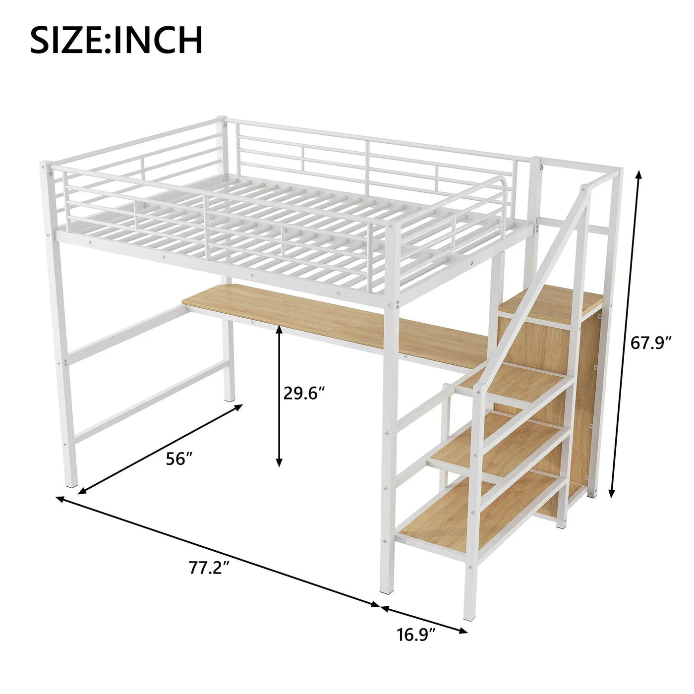 Loft Bed With Desk, Storage Staircase, Small Wardrobe And LED Light by HouseOfZazla