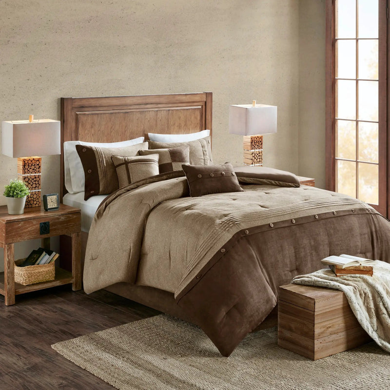 7 Piece Faux Suede Comforter Set Brown King by HouseOfZazla