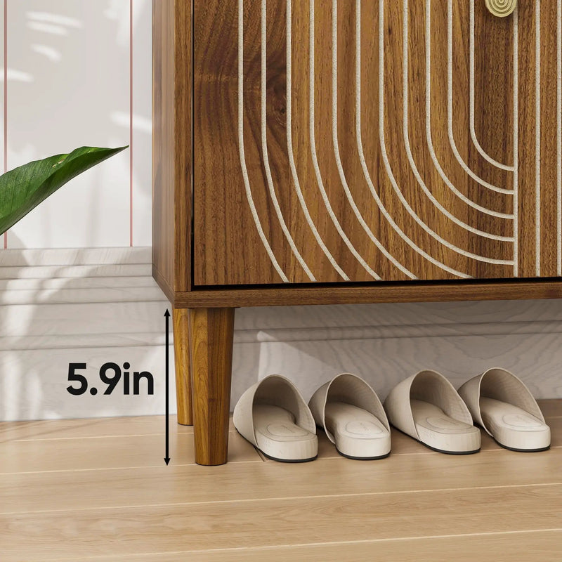 Modern Minimalist Shoe Storage Cabinet With 2 Flip Drawers And Metal Handles - Brown by HouseOfZazla