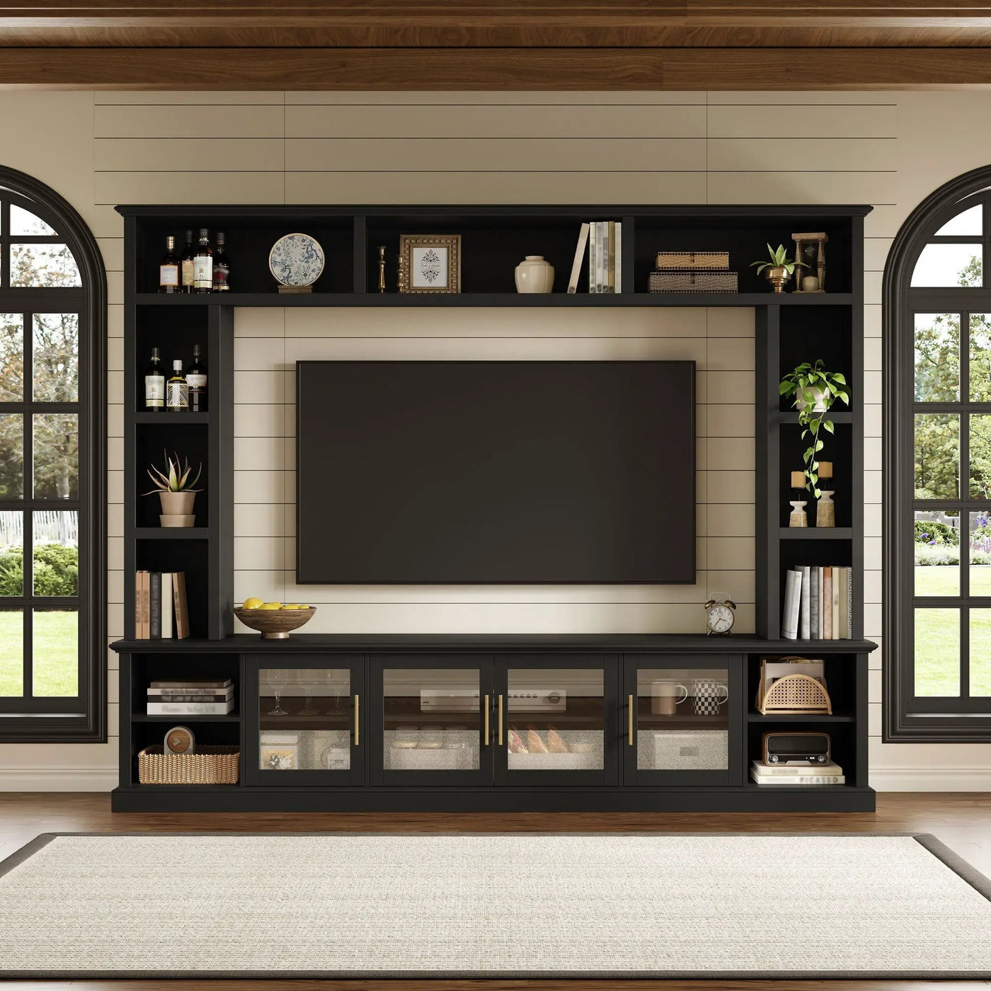 All-In-One Entertainment Center with Bookshelves & Tempered Glass Doors by HouseOfZazla