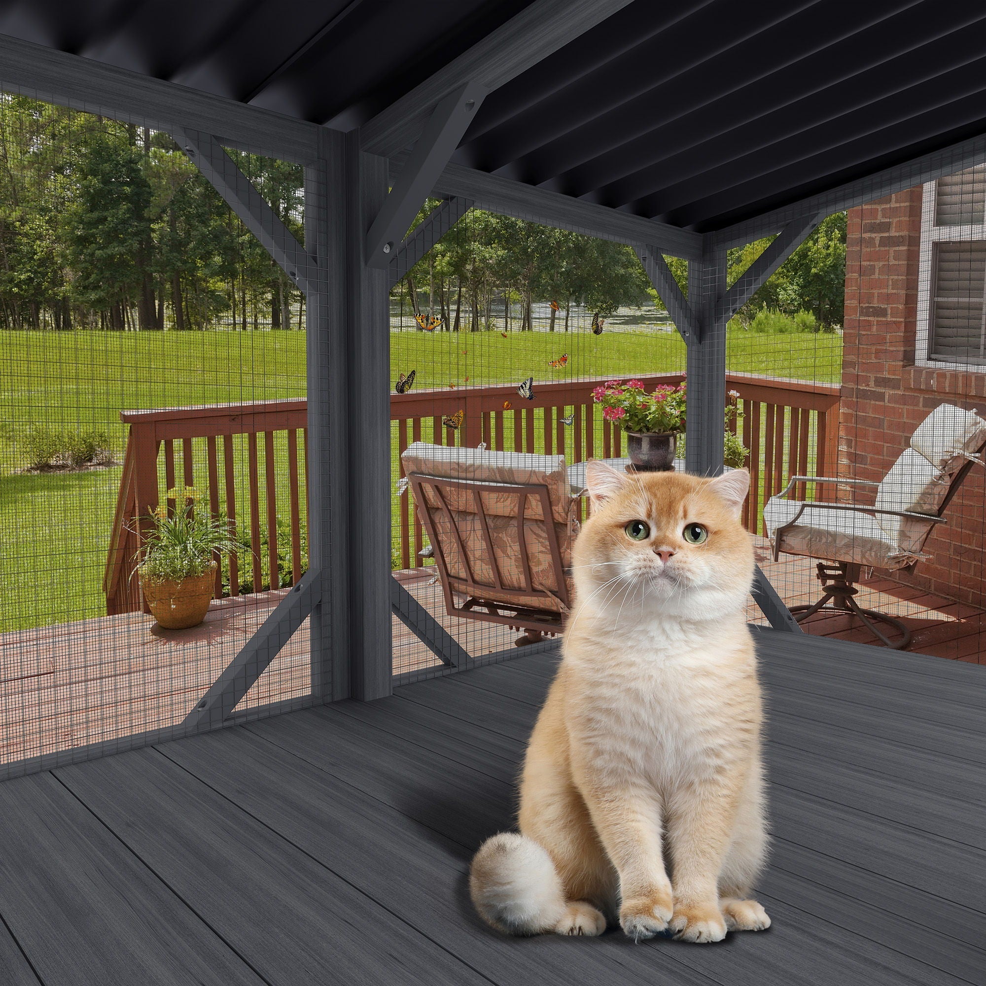 Premium Cat Window Box With Bug Proof Net For Large Indoor Cats Spruce Wood & Polyester - Antique Gray by HouseOfZazla