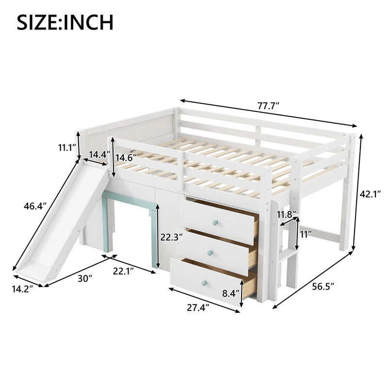 Modern Low Loft Bed With Slide, 3 Storage Drawers, And 2 Doors by Unique Piece Furniture