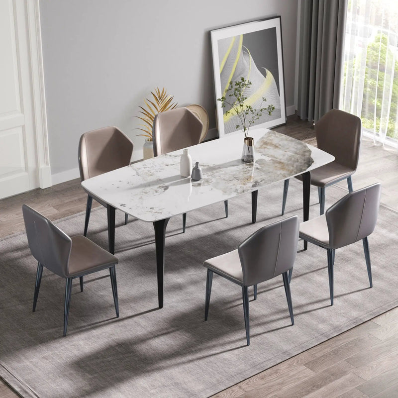 70.87" Modern Artificial Stone Pandora White Curved Black Metal Leg Dining Table - Antique White by HouseOfZazla