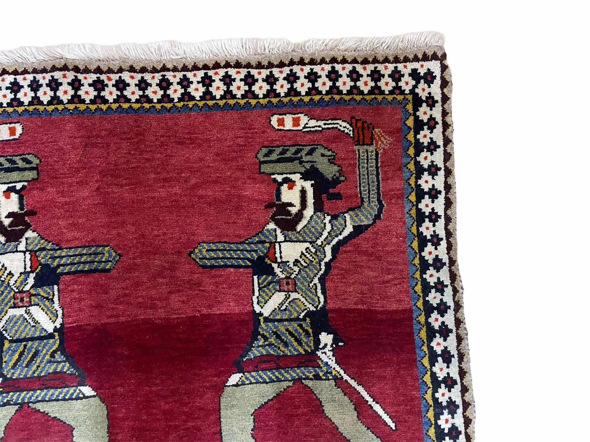 3 X 6 Handmade Wool Rug Tribal Balouch Warriors Deer Animal Pictorial Red Swords by Jewel Rugs