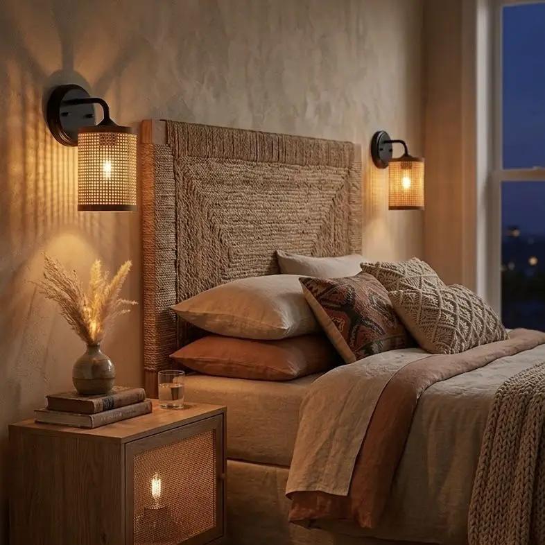 Reef - Single Lights Wall Sconce With Natural Shade Rustic Wicker Wall Light - Black / Rattan by Unique Piece Furniture