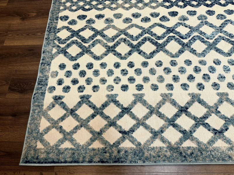Modern Rug 8x10, Abstract Rug, Oat and Blue, Raised Pattern, Modway Rug Collection by Jewel Rugs