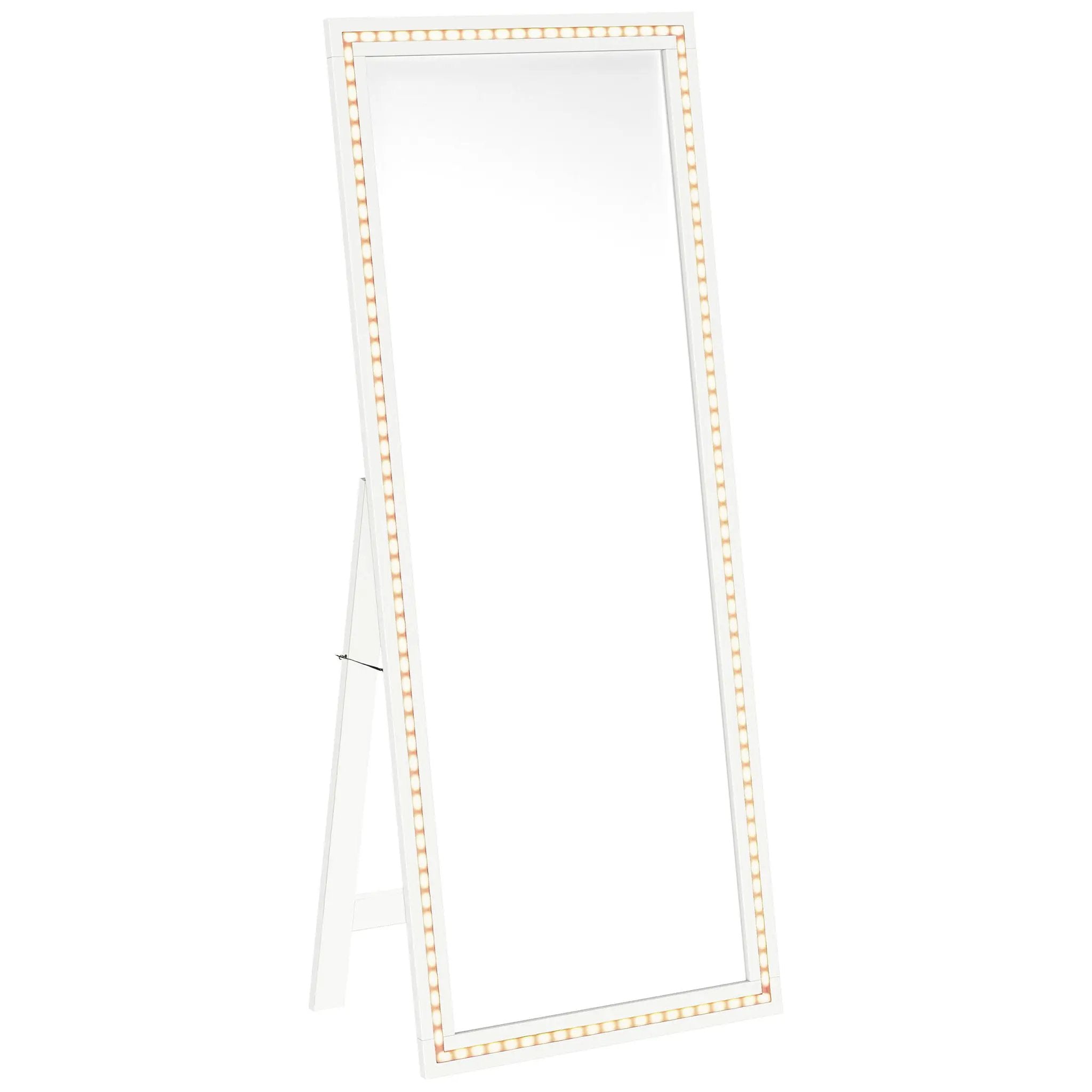 Windrose 28 x 67 Inch Tempered LED Standing Mirror White by Unique Piece Furniture