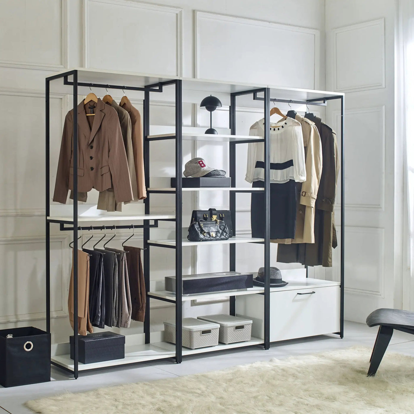 Fiona - Contemporary Wood And Metal Walk In Closet With Drawers by HouseOfZazla
