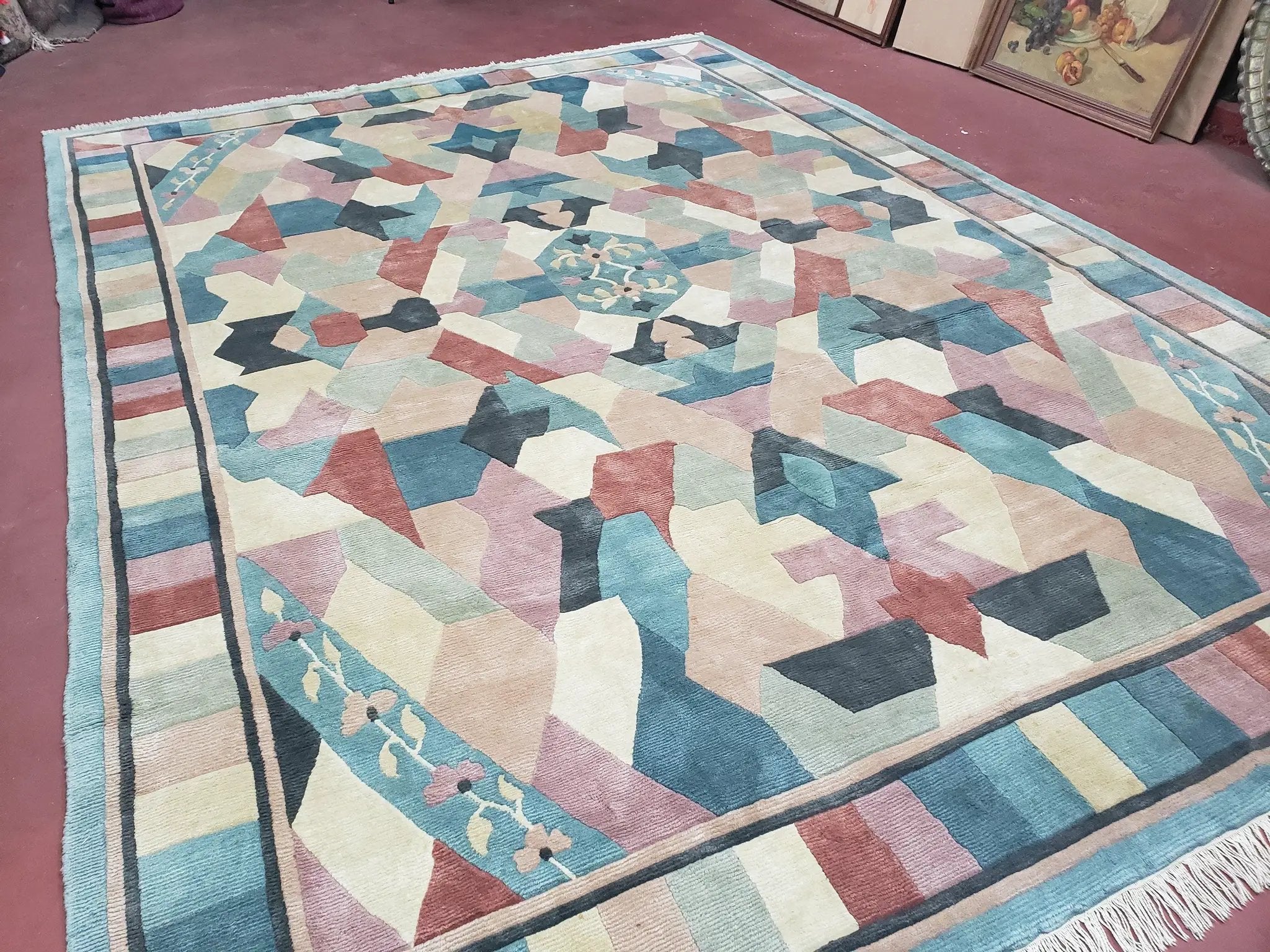 Contemporary Indian Nepalese Area Rug 8x11, Wool Hand-Knotted Modern Multicolor Nepali Abstract Carpet 8 x 11 Soft Playroom Nursery Room Rug by Jewel Rugs