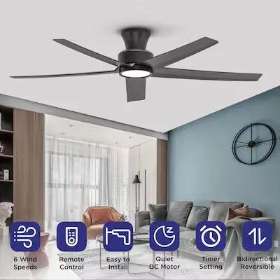 Open Box ocioc WFIVE 52-in Integrated LED Flush Mount Matte Black with Matte Black by Selzalot