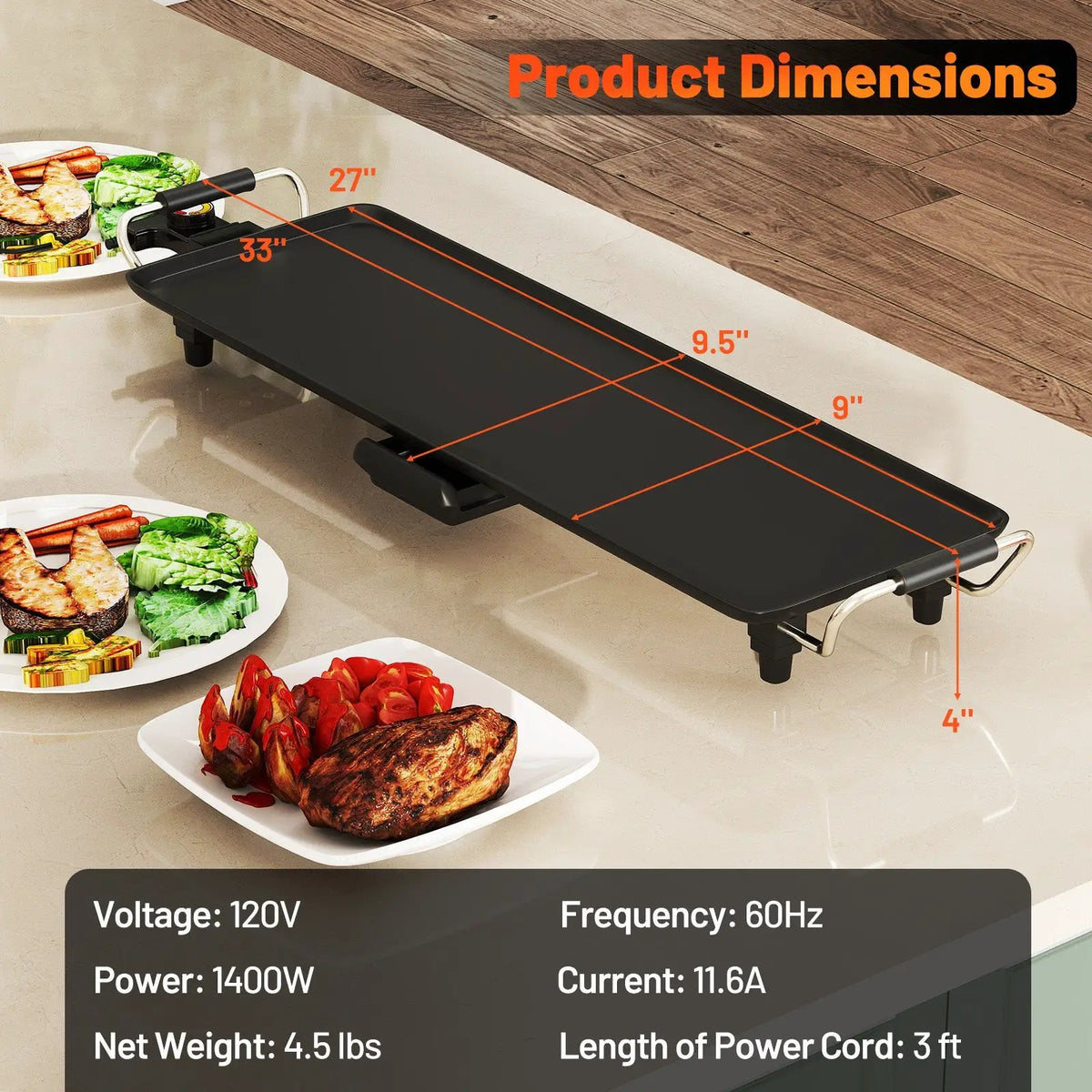 35 Inch Large Electric Griddle Nonstick BBQ Grill with Adjustable Temperature by DirectDeals