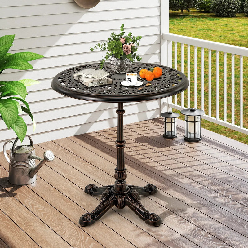 27Inch Round Cast Aluminum Patio Bistro Table with Hollow Top-Copper by DirectDeals