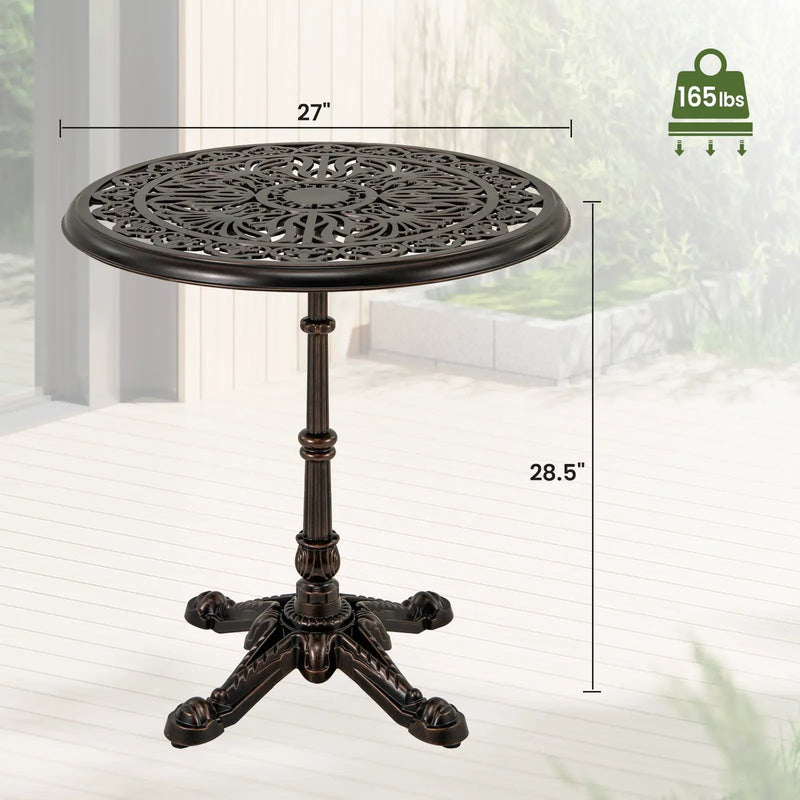 27Inch Round Cast Aluminum Patio Bistro Table with Hollow Top-Copper by DirectDeals