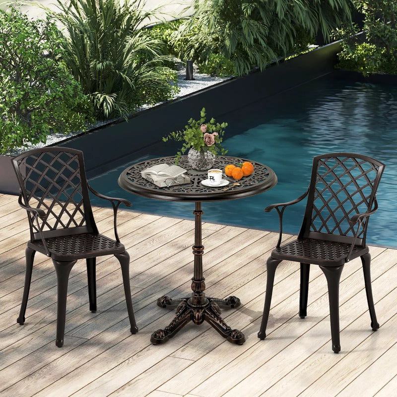 27Inch Round Cast Aluminum Patio Bistro Table with Hollow Top-Copper by DirectDeals