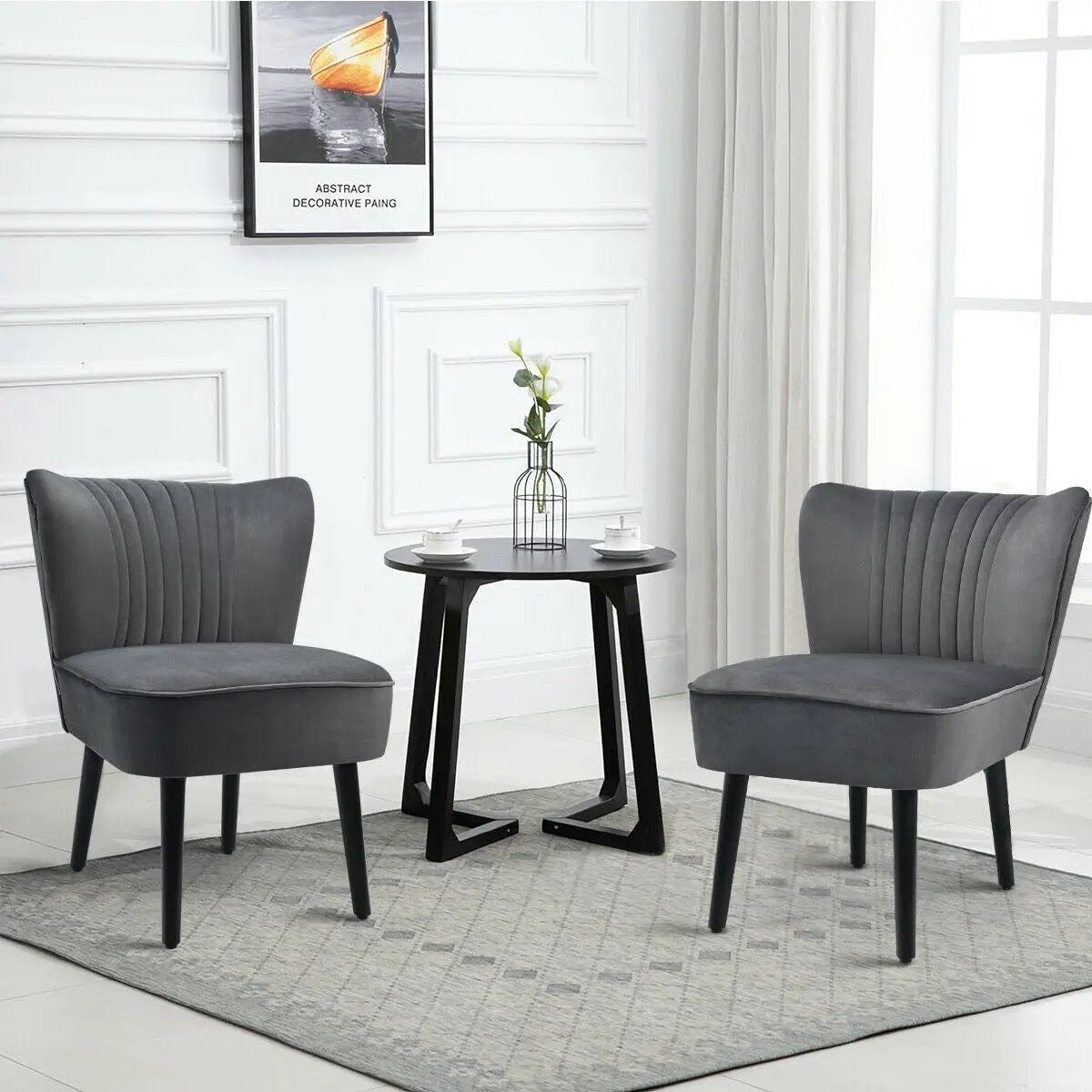 Set of 2 Upholstered Modern Leisure Club Chairs with Solid Wood Legs, photo 5 of 24