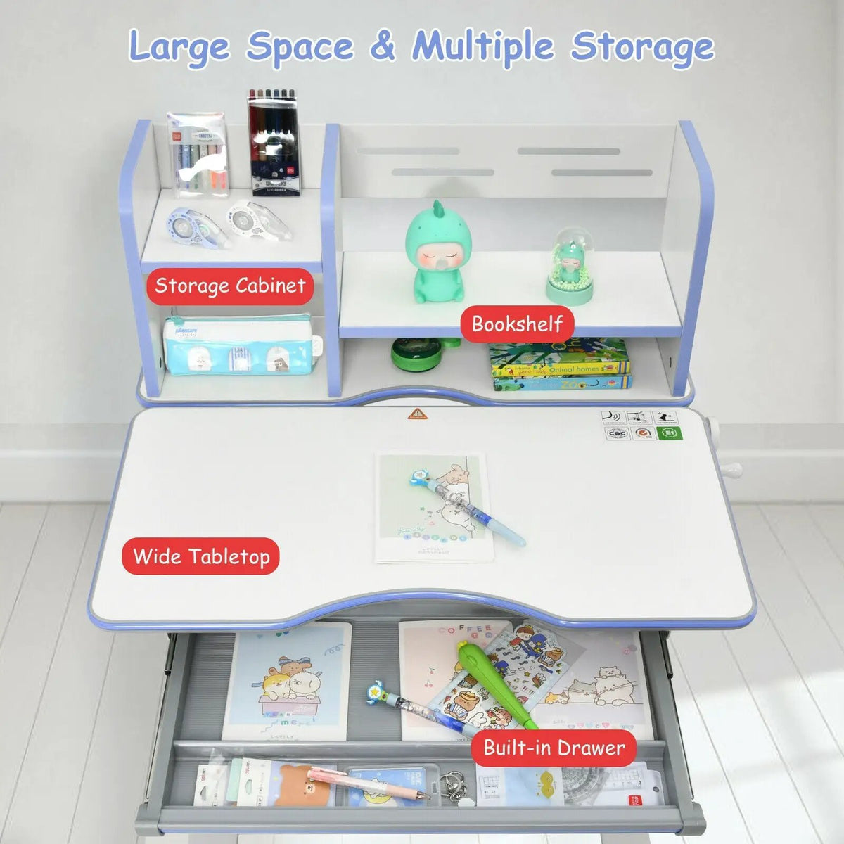 Kids Multifunctional Writing Desk with Tilt Desktop and Book Shelf, photo 4 of 16