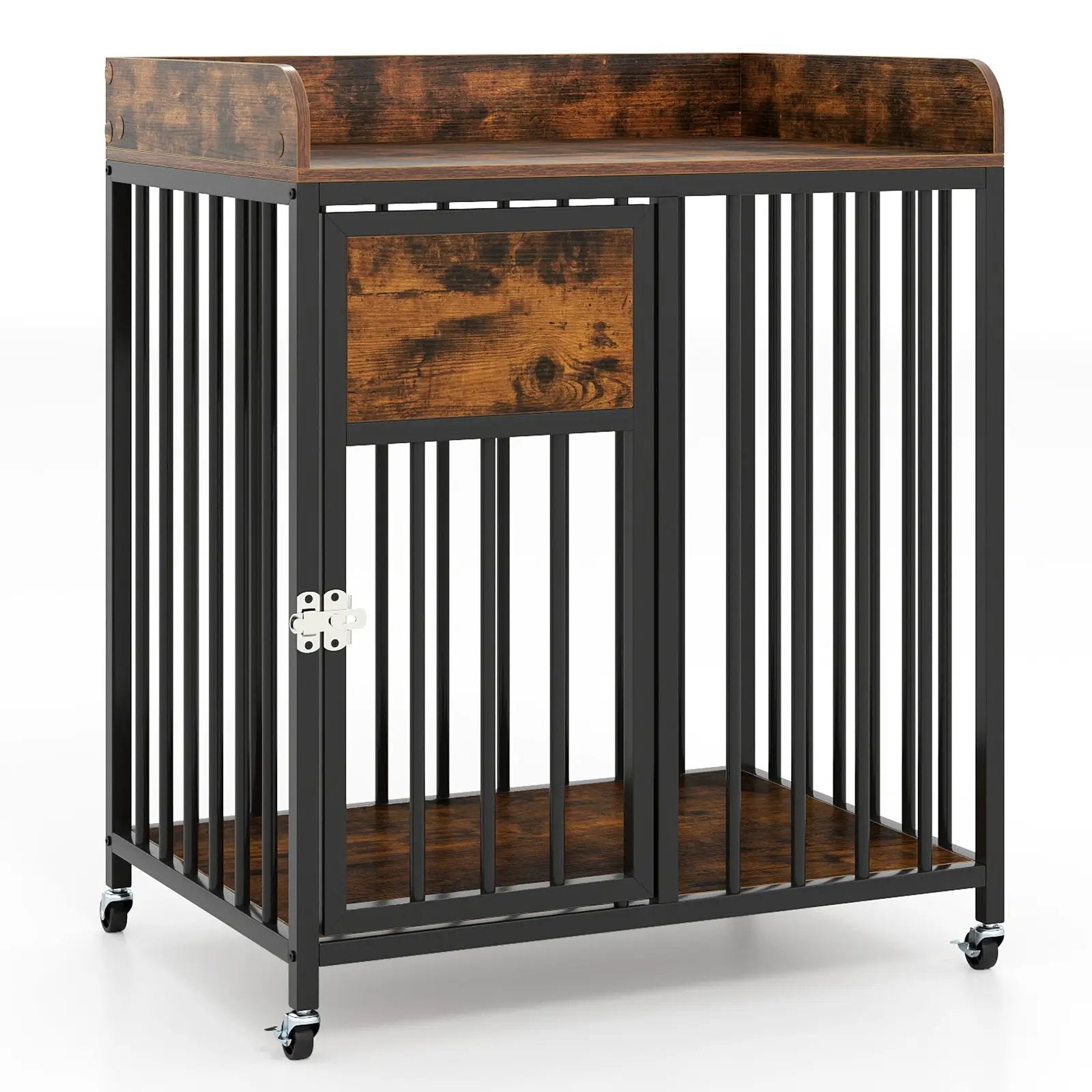 27.5 Inch Dog Crate Furniture with Wheels for Small Dogs and Puppies-Rustic Brown by DirectDeals