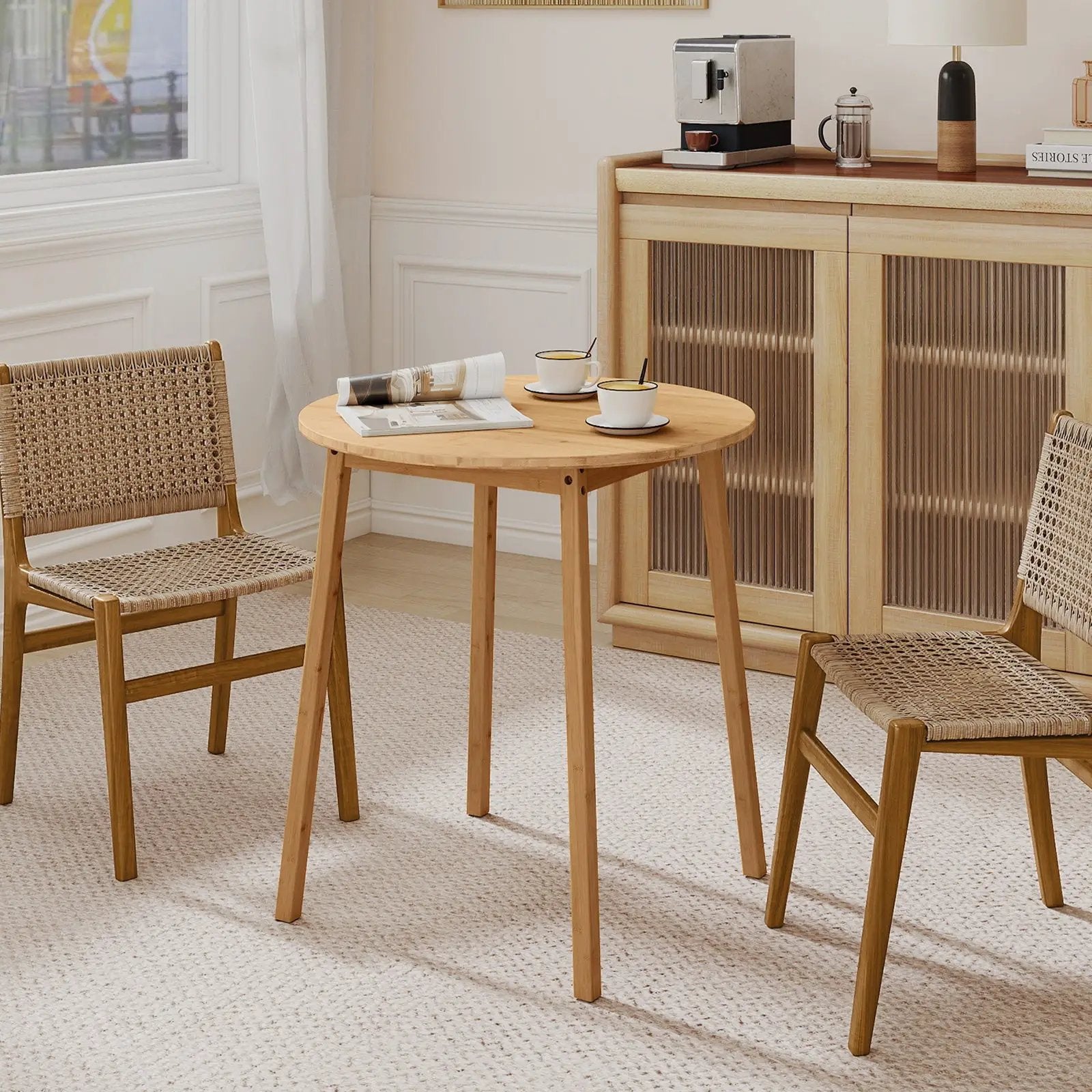 27.5 Inch Round Bamboo Dining Table for 2-4 Person-Natural by DirectDeals