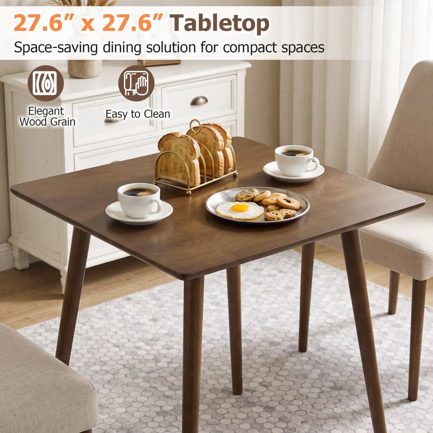 27.5" Square Dining Table for 2-4 People - Walnut by DirectDeals