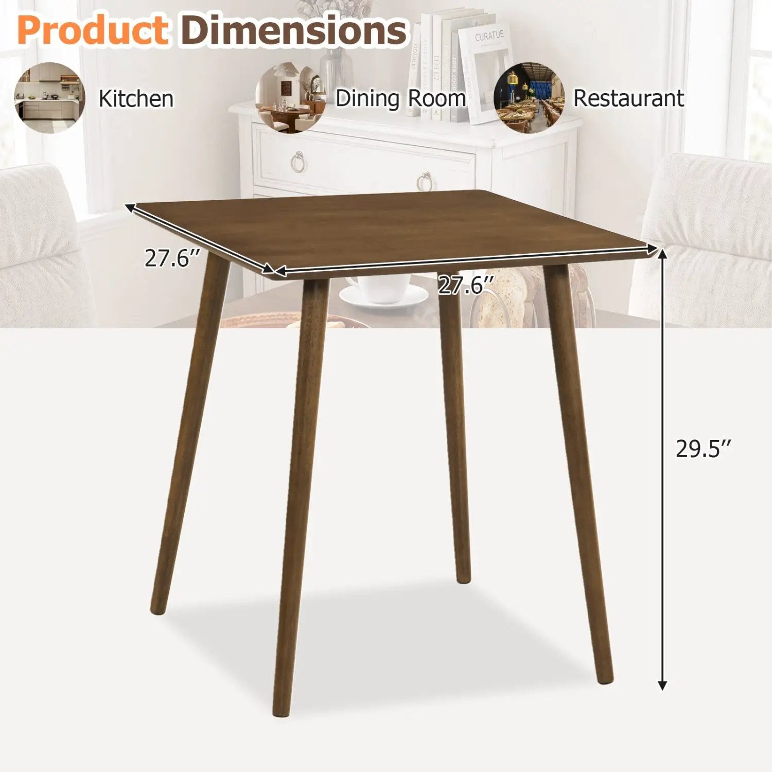 27.5" Square Dining Table for 2-4 People - Walnut by DirectDeals