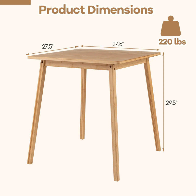 27.5 Inch Square Bamboo Dining Table for 2-4 People-Natural by DirectDeals