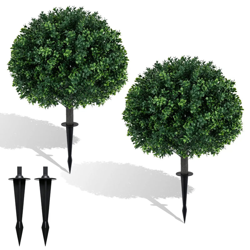 Artificial Boxwood Topiary Trees 27" Set of 2 with Ground Spikes by DirectDeals
