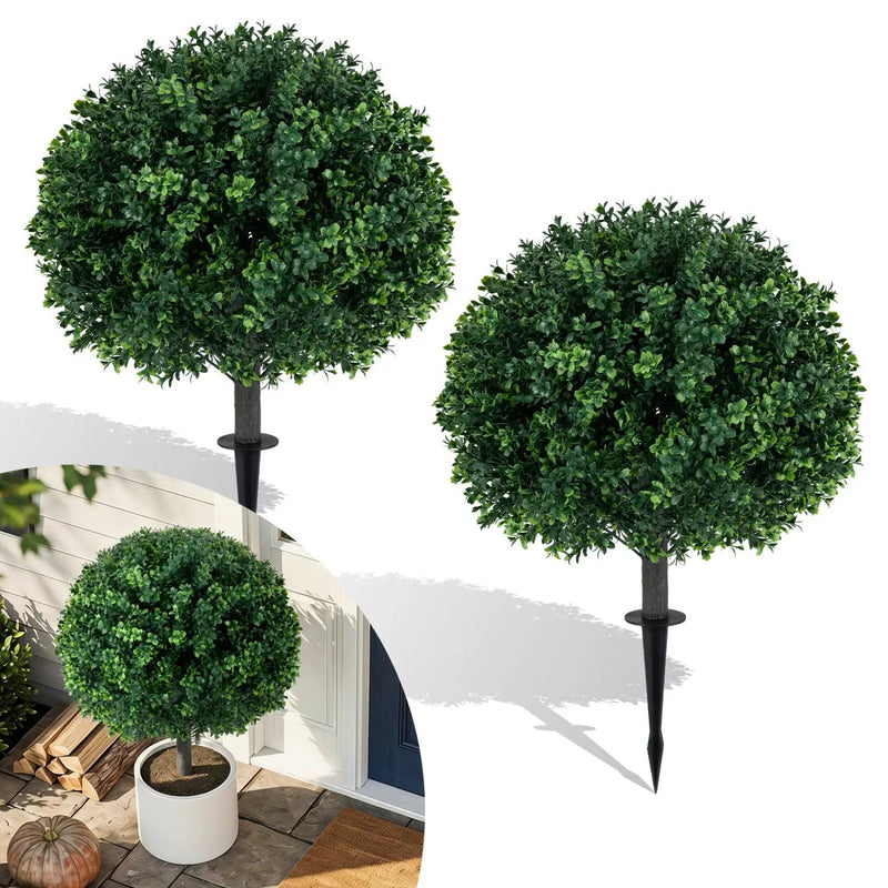 Artificial Boxwood Topiary Trees 27" Set of 2 with Ground Spikes by DirectDeals