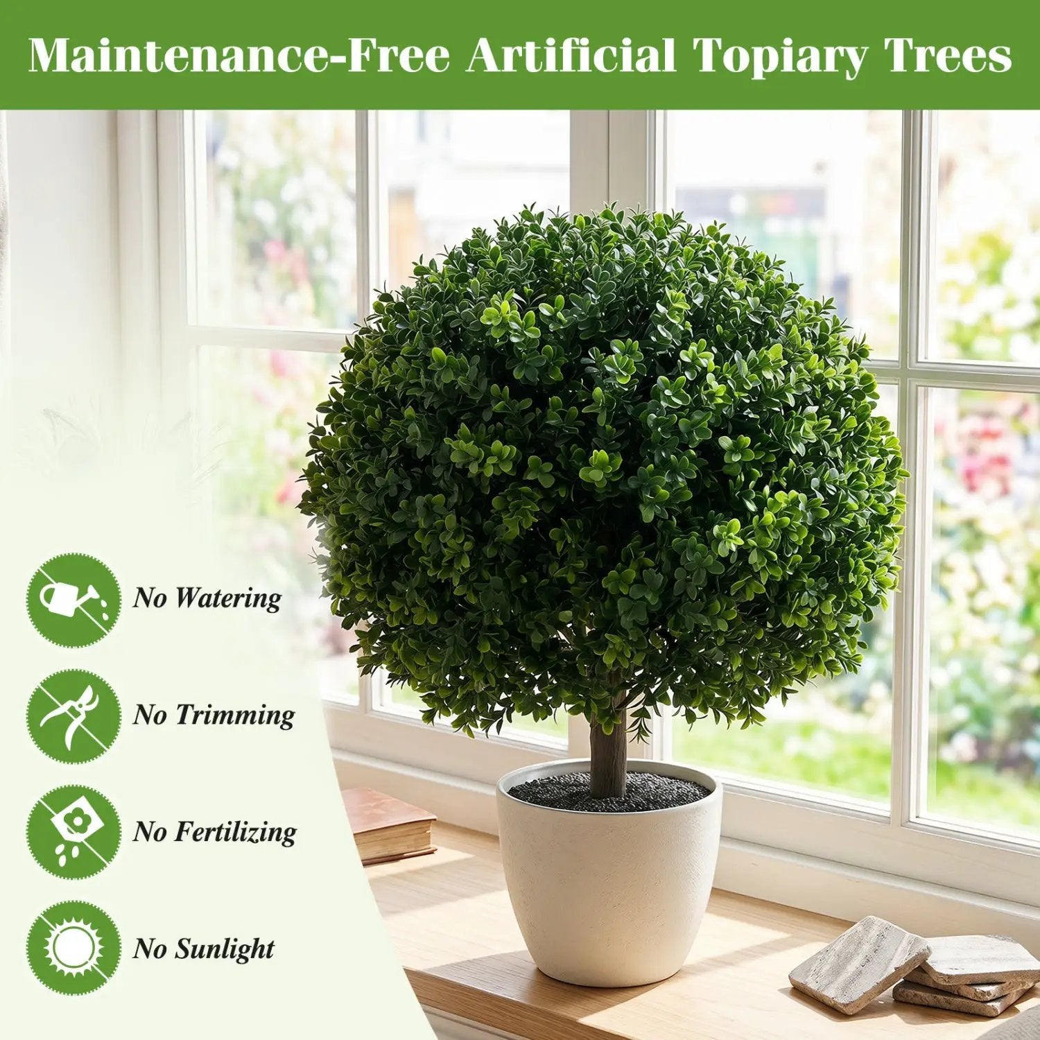 Artificial Boxwood Topiary Trees 27" Set of 2 with Ground Spikes by DirectDeals
