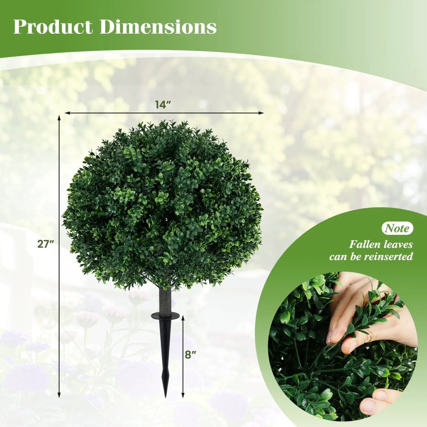 Artificial Boxwood Topiary Trees 27" Set of 2 with Ground Spikes by DirectDeals