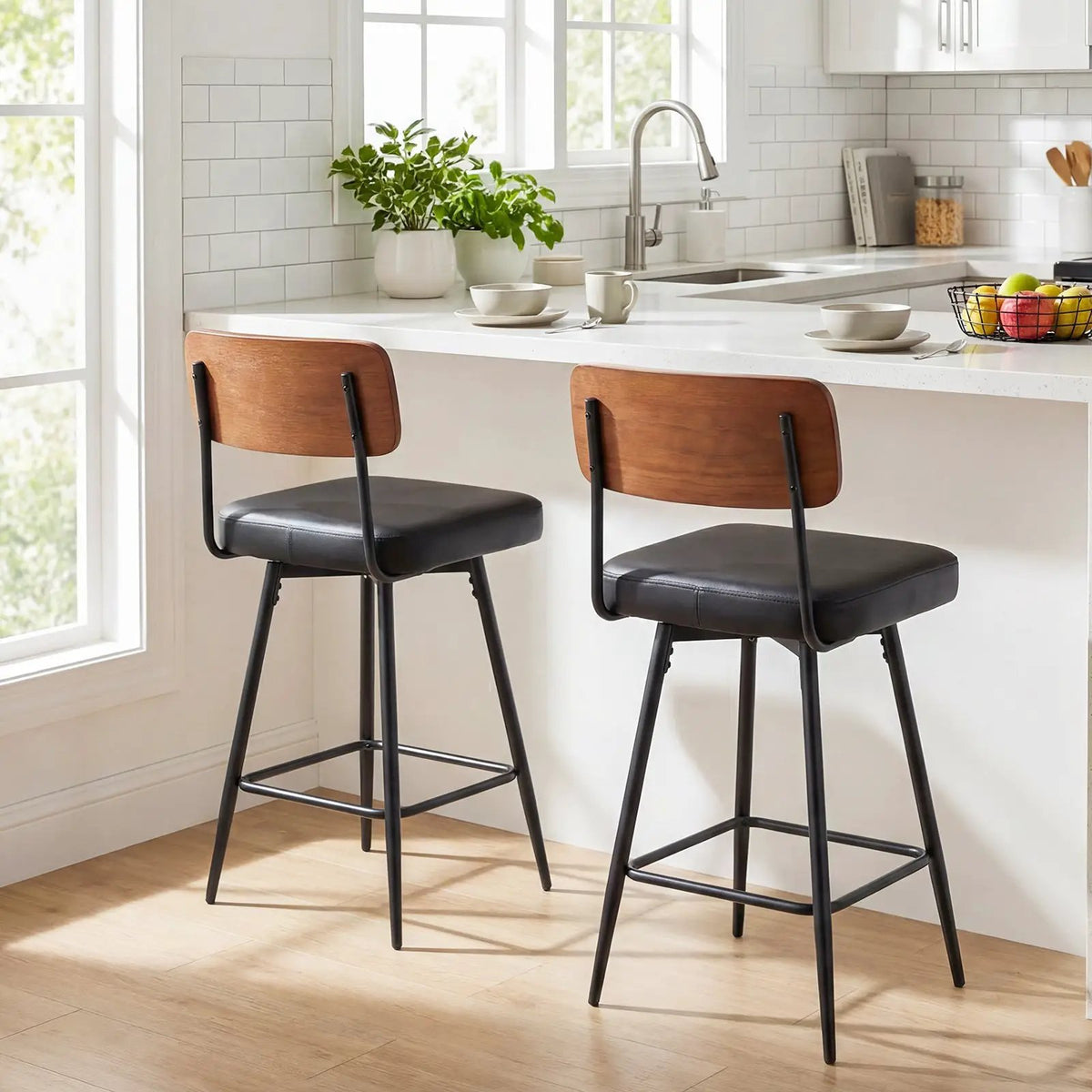 27 Inch Padded Counter Barstools Set of 2 with Metal Legs, photo 3 of 16