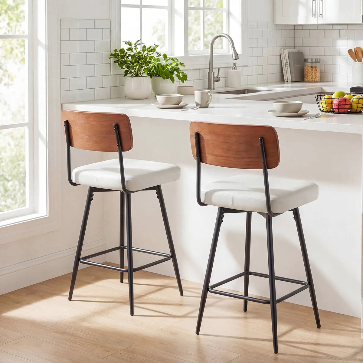27 Inch Padded Counter Barstools Set of 2 with Metal Legs, photo 4 of 16