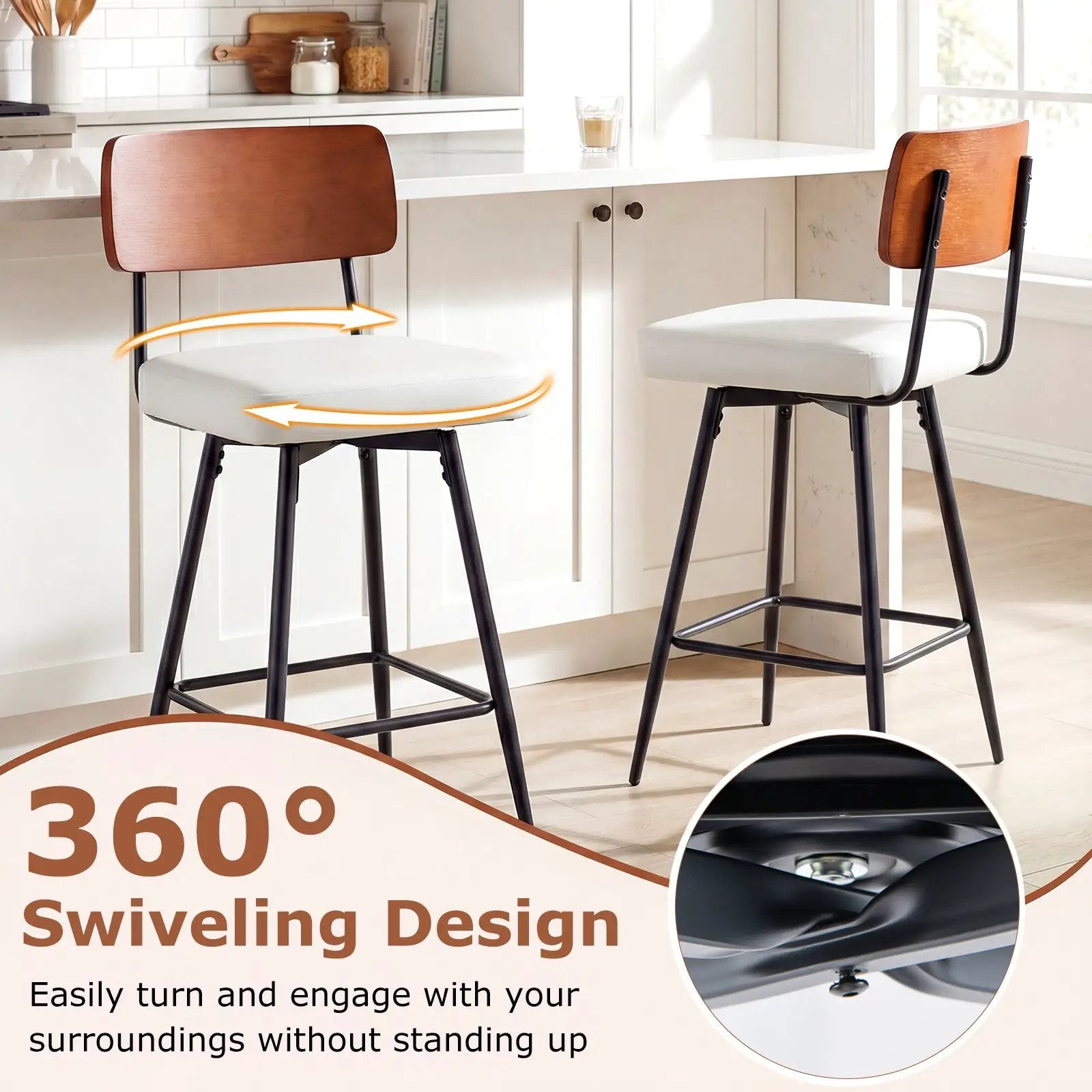 27 Inch Padded Counter Barstools Set of 2 with Metal Legs by DirectDeals
