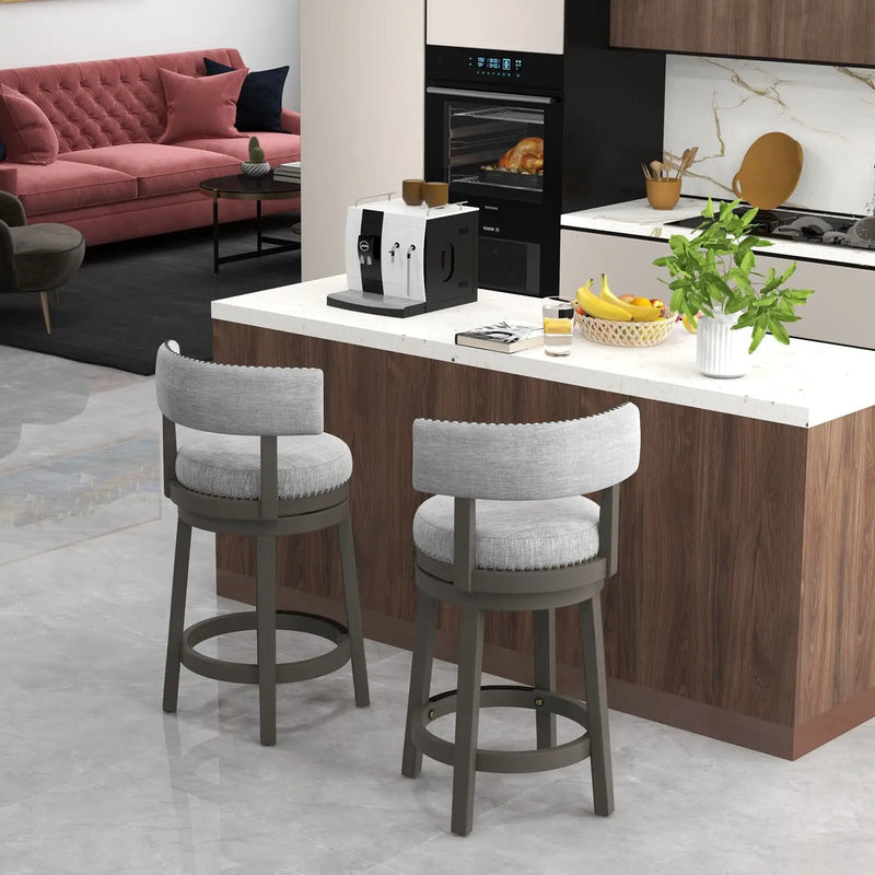 27/31 Inch Swivel Bar Stool with Upholstered Back Seat and Footrest by DirectDeals