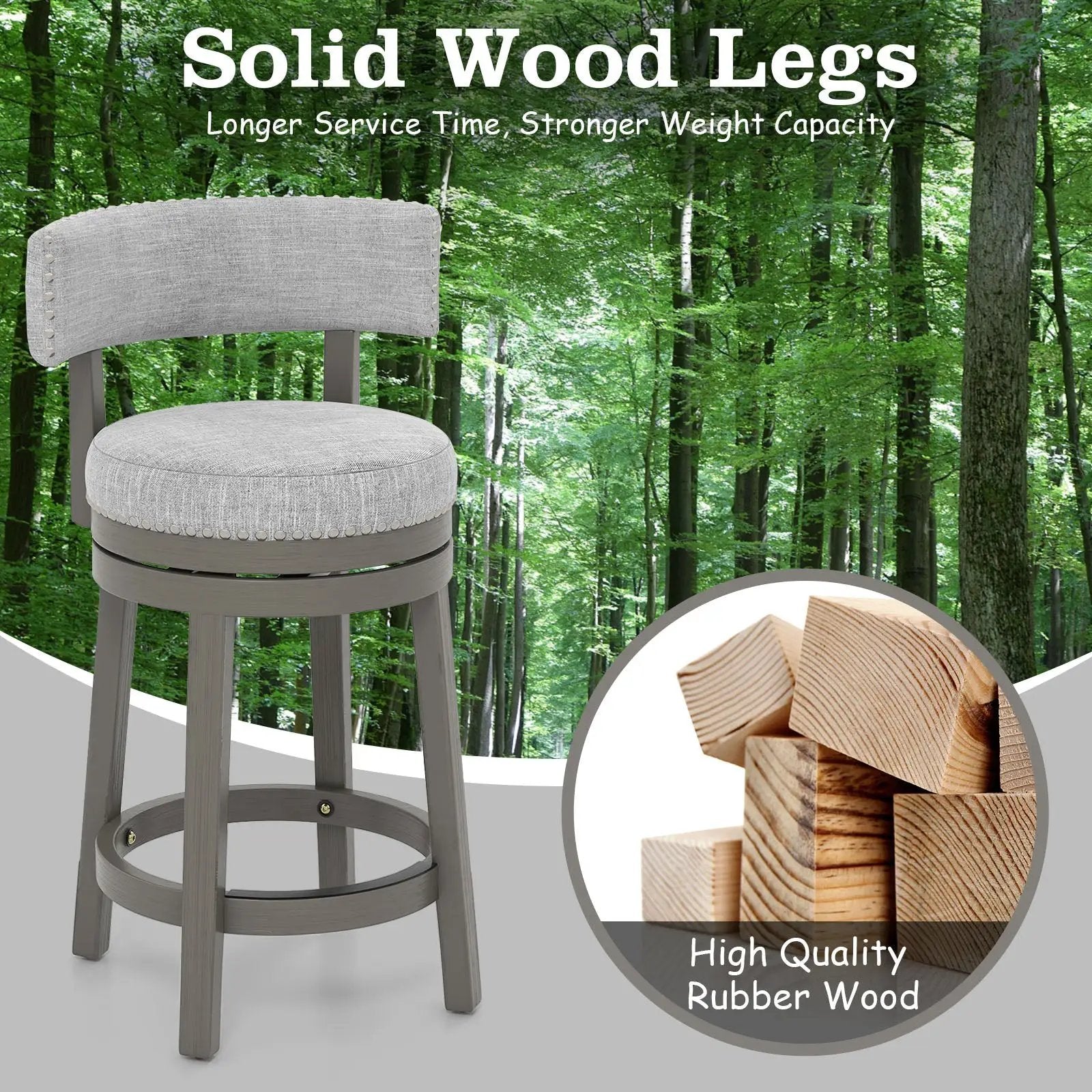 27/31 Inch Swivel Bar Stool with Upholstered Back Seat and Footrest by DirectDeals