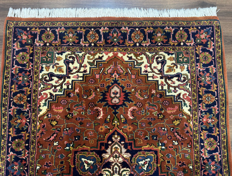 Indo Persian Heriz Rug 4x6, Rust Red Navy Blue and Cream by Jewel Rugs