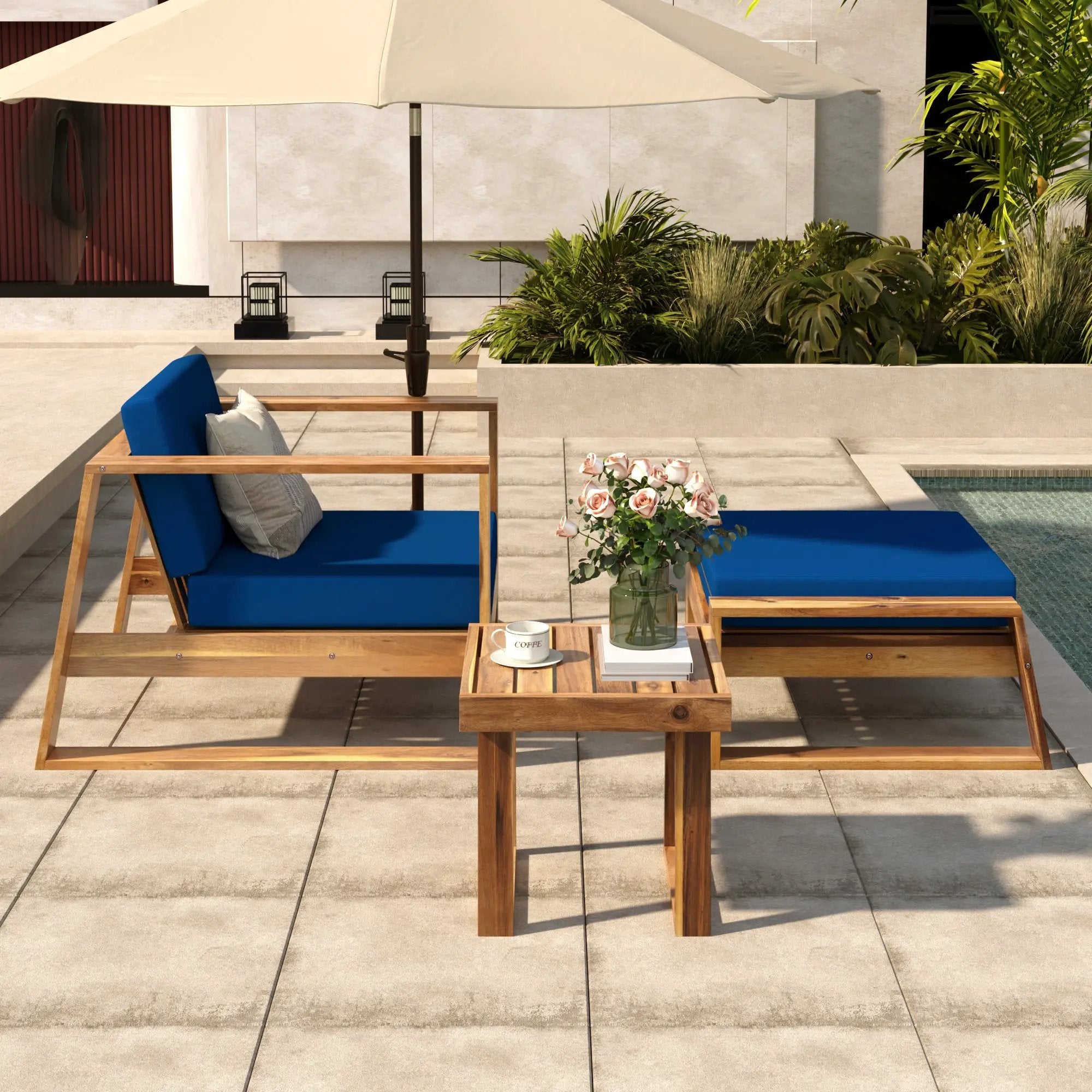 U_STYLE Acacia Wood Outdoor Lounge Set - Chair and Ottoman by HouseOfZazla
