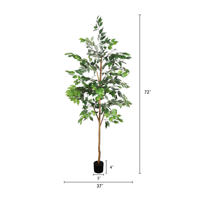 6Ft Artificial Ficus Tree With Natural Trunk In Pot For Indoor Home Office Decor - Green Leaves by HouseOfZazla