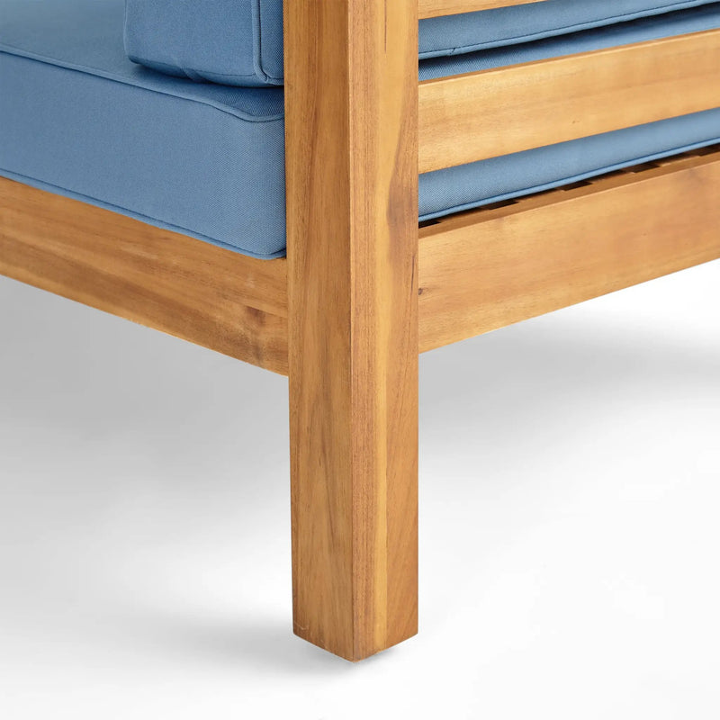 Oana Outdoor Wooden Sectional Set With Cushions, Blue by HouseOfZazla
