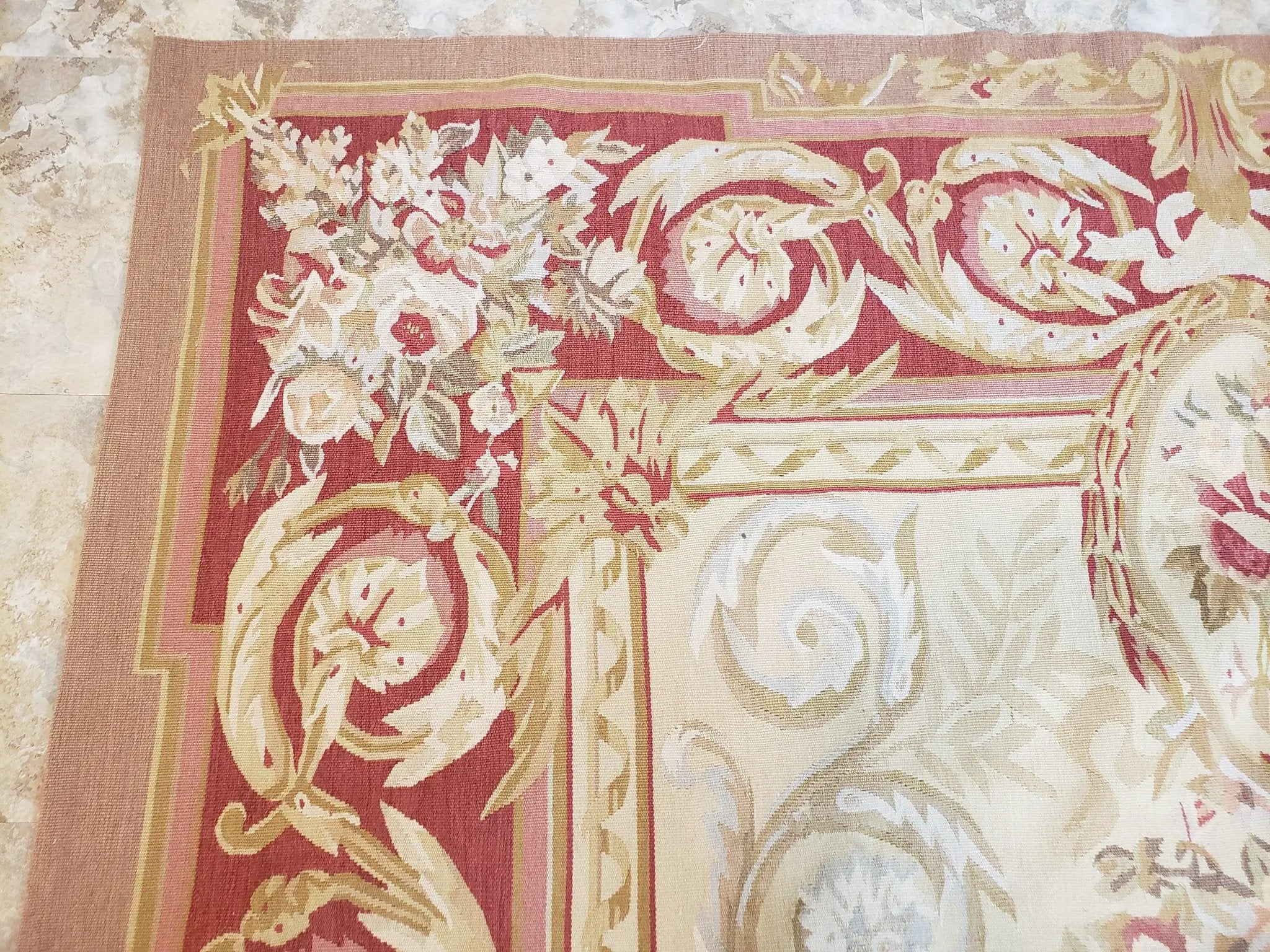 Aubusson Rug 6x9, Elegant Flatweave Rug, Aubusson Savonnerie 6 x 9 Flatweave Area Rug, Cream and Red, Wool Hand Woven Carpet, Medium Size by Jewel Rugs