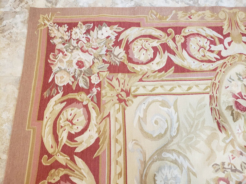 Aubusson Rug 6x9, Elegant Flatweave Rug, Aubusson Savonnerie 6 x 9 Flatweave Area Rug, Cream and Red, Wool Hand Woven Carpet, Medium Size by Jewel Rugs