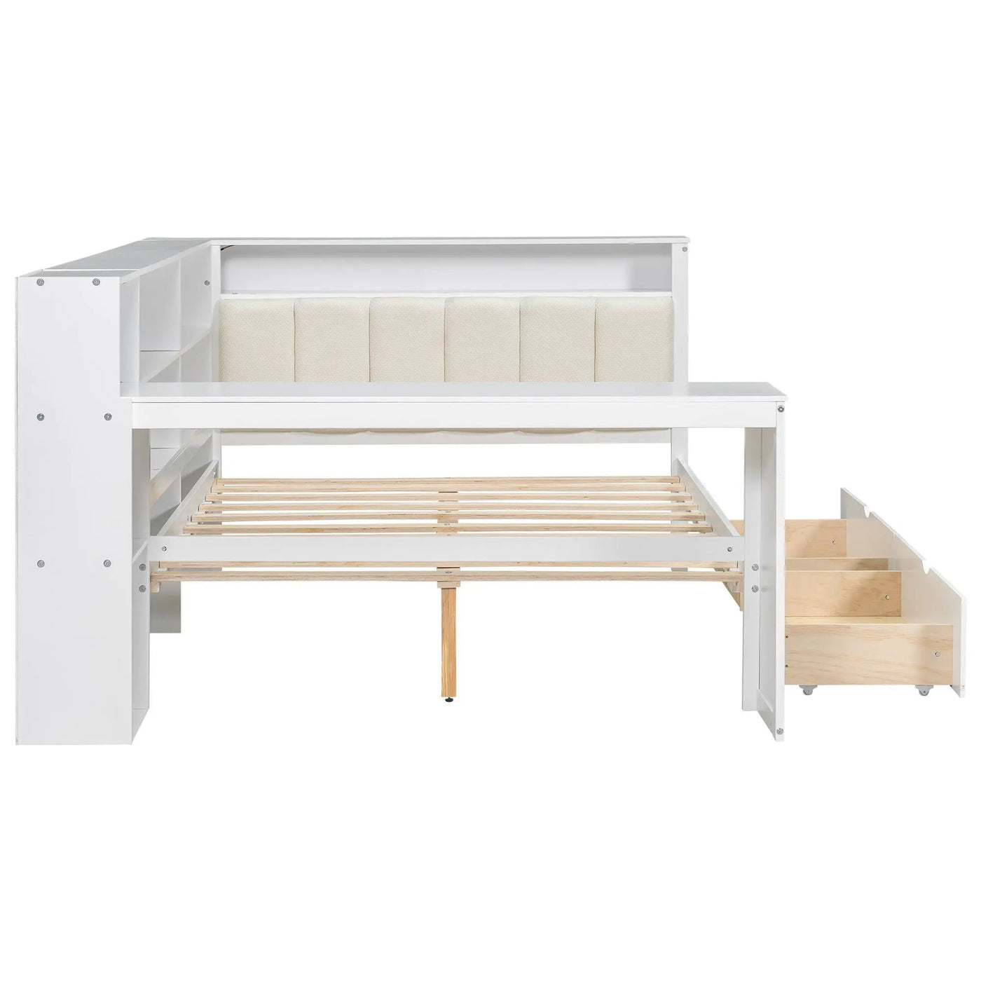 Platform Bed With Storage Shelves, Drawers, Charging Station, LED, Desk by HouseOfZazla