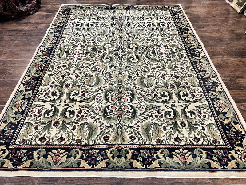 Oriental Rug 8x11, Floral Pattern, Ivory and Black by Jewel Rugs