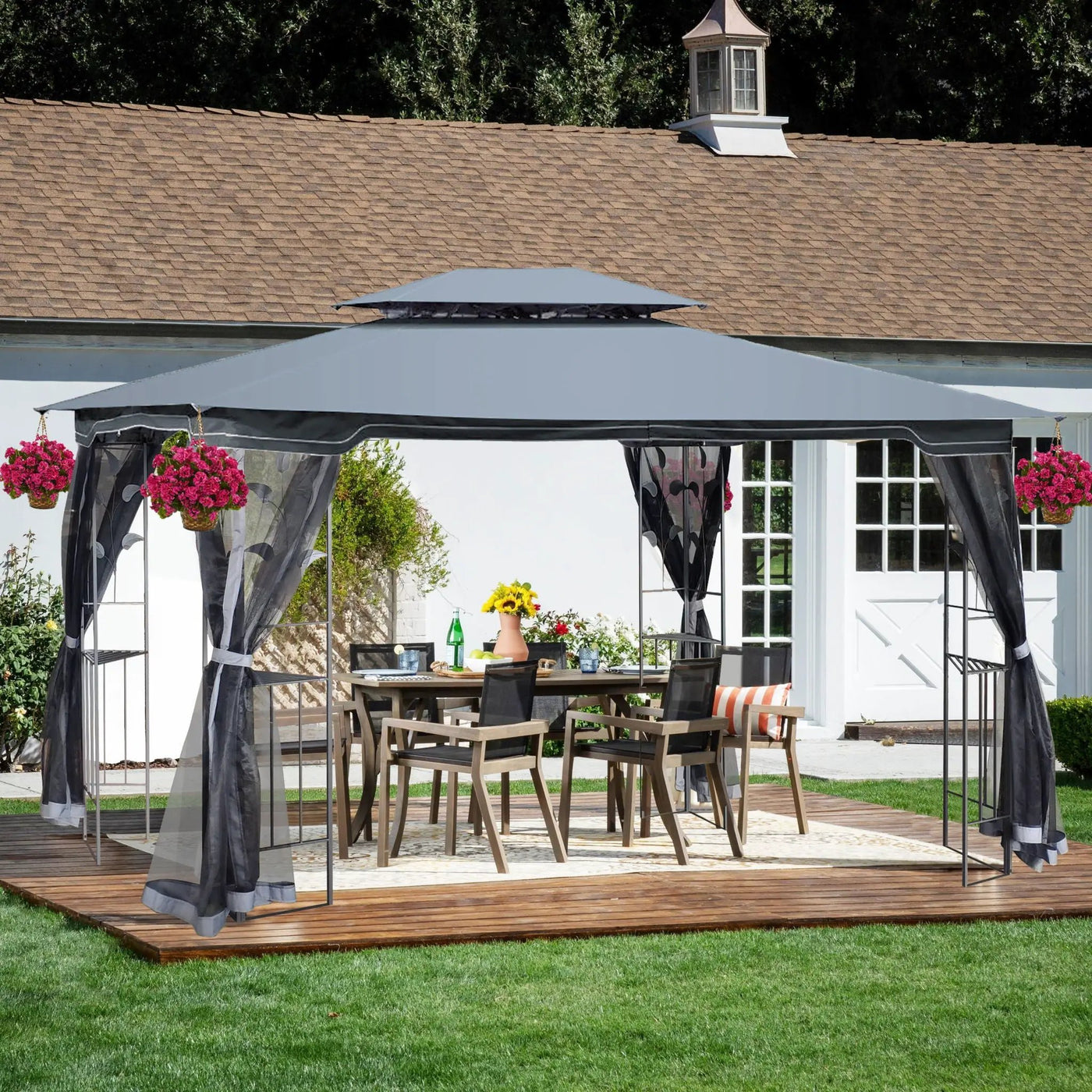 Patio Gazebo Tent With Ventilated Double Roof And Mosquito Net For Backyard Or Garden by Unique Piece Furniture