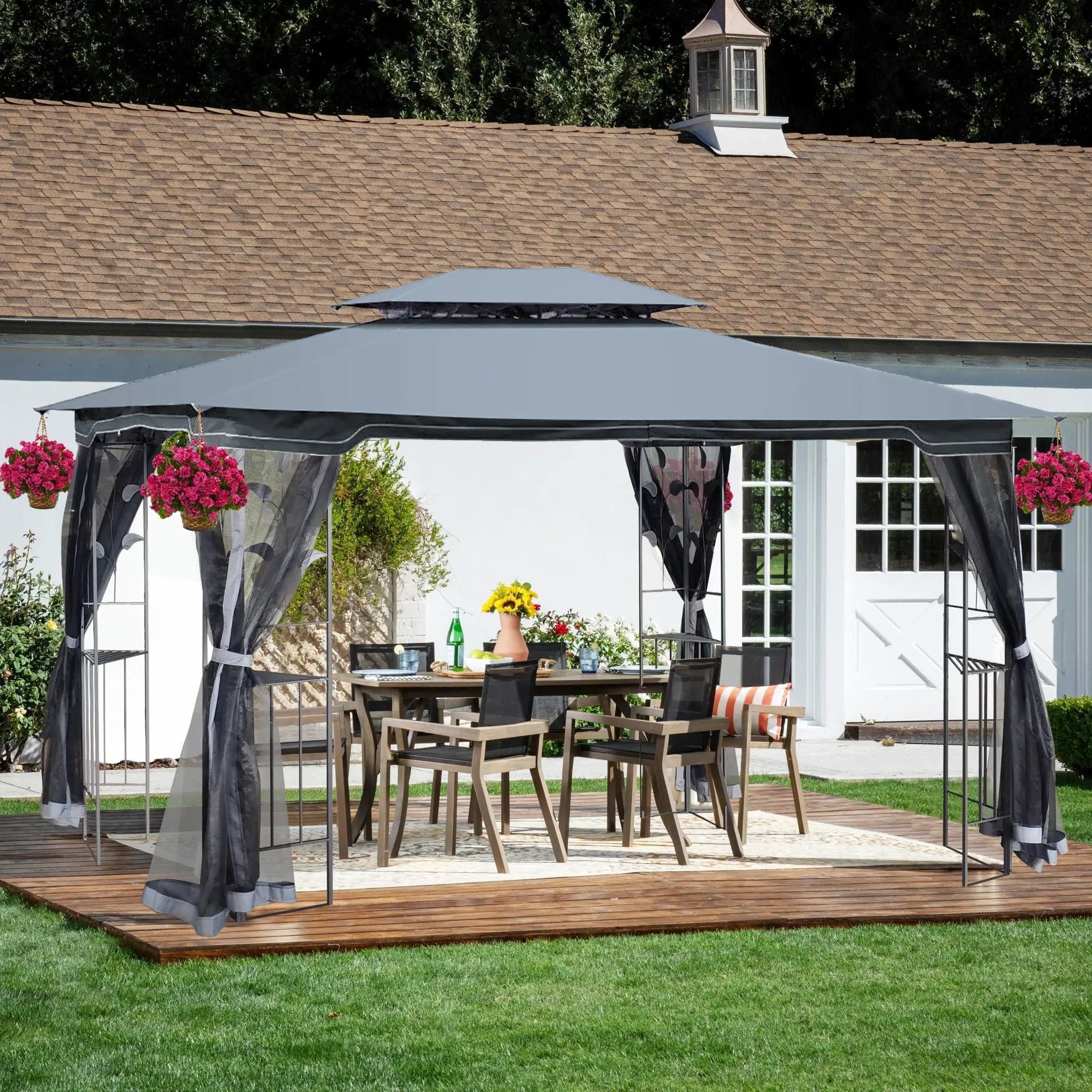 Patio Gazebo Tent With Ventilated Double Roof And Mosquito Net For Backyard Or Garden by Unique Piece Furniture