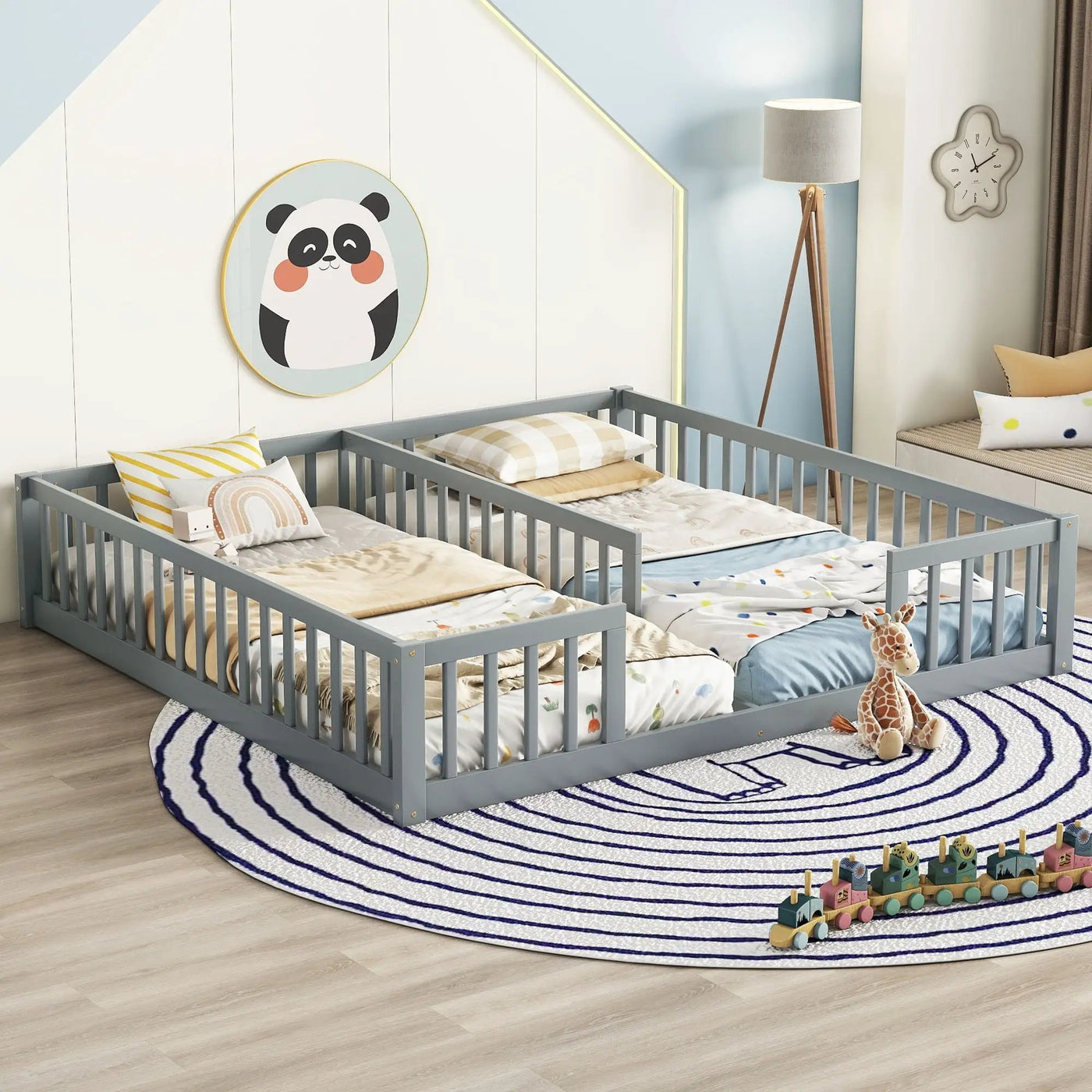 Double Floor Bed With Fence, Guardrails, Without Door by HouseOfZazla